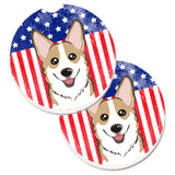 Caroline'S Treasures American Flag & Sable Corgi Set Of 2 Cup Holder Car Coasters Bb2183Carc, 2.56, Multicolor