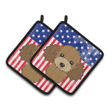 Caroline'S Treasures American Flag & Chocolate Brown Poodle Pair Of Pot Holders Bb2186Pthd, 7.5Hx7.5W, Multicolor