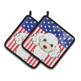 Caroline'S Treasures American Flag & White Poodle Pair Of Pot Holders Bb2187Pthd, 7.5Hx7.5W, Multicolor
