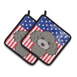 Caroline'S Treasures American Flag & Silver Gray Poodle Pair Of Pot Holders Bb2189Pthd, 7.5Hx7.5W, Multicolor