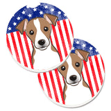 Caroline'S Treasures American Flag & Jack Russell Terrier Set Of 2 Cup Holder Car Coasters Bb2190Carc, 2.56, Multicolor