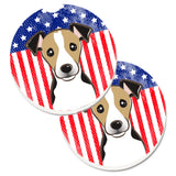 Caroline'S Treasures American Flag & Jack Russell Terrier Set Of 2 Cup Holder Car Coasters Bb2191Carc, 2.56, Multicolor