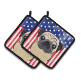 Caroline'S Treasures American Flag & Fawn Pug Pair Of Pot Holders Bb2192Pthd, 7.5Hx7.5W, Multicolor