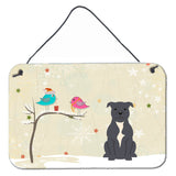 Caroline'S Treasures Christmas Presents Friends Staffordshire Bull Terrier Blue Wall Or Door Hanging Prints Bb2518Ds812, 8