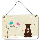 Caroline'S Treasures Christmas Presents Friends Staffordshire Bull Terrier Chocolate Wall Or Door Hanging Prints Bb2520Ds812,