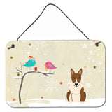 Caroline'S Treasures Christmas Presents Friends Bull Terrier Brindle Wall Or Door Hanging Prints Bb2609Ds812, 8 X 12