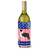 Caroline'S Treasures Usa Patriotic Black Border Collie Wine Bottle Beverage Insulator Hugger, 750 Ml, Multicolor