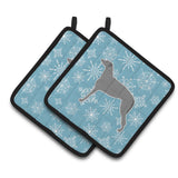 Caroline'S Treasures Winter Snowflake Scottish Deerhound Pair Of Pot Holders Bb3496Pthd, 7.5Hx7.5W, Multicolor
