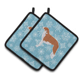 Caroline'S Treasures Winter Snowflake Borzoi Russian Greyhound Pair Of Pot Holders Bb3499Pthd, 7.5Hx7.5W, Multicolor