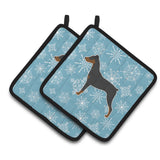 Caroline'S Treasures Winter Snowflake German Pinscher Pair Of Pot Holders Bb3513Pthd, 7.5Hx7.5W, Multicolor