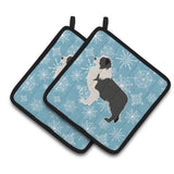Caroline'S Treasures Winter Snowflake Black Border Collie Pair Of Pot Holders Bb3523Pthd, 7.5Hx7.5W, Multicolor