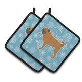 Caroline'S Treasures Winter Snowflake Pug Pair Of Pot Holders Bb3547Pthd, 7.5Hx7.5W, Multicolor