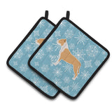 Caroline'S Treasures Winter Snowflake Staffordshire Bull Terrier Pair Of Pot Holders Bb3554Pthd, 7.5Hx7.5W, Multicolor