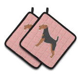 Caroline'S Treasures Welsh Terrier Checkerboard Pink Pair Of Pot Holders Bb3585Pthd, 7.5Hx7.5W, Multicolor