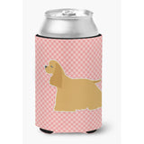 Caroline'S Treasures Cocker Spaniel Checkerboard Pink Can Or Bottle Hugger Bb3586Cc, Can Hugger, Multicolor