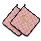 Caroline'S Treasures Border Terrier Checkerboard Pink Pair Of Pot Holders Bb3589Pthd, 7.5Hx7.5W, Multicolor
