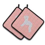 Caroline'S Treasures Bedlington Terrier Checkerboard Pink Pair Of Pot Holders Bb3594Pthd, 7.5Hx7.5W, Multicolor