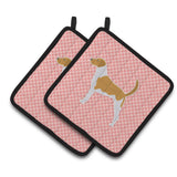 Caroline'S Treasures American Foxhound Checkerboard Pink Pair Of Pot Holders Bb3598Pthd, 7.5Hx7.5W, Multicolor