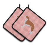 Caroline'S Treasures Borzoi Russian Greyhound Checkerboard Pink Pair Of Pot Holders Bb3599Pthd, 7.5Hx7.5W, Multicolor