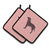 Caroline'S Treasures American Water Spaniel Checkerboard Pink Pair Of Pot Holders Bb3601Pthd, 7.5Hx7.5W, Multicolor