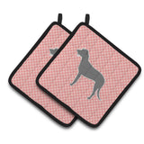 Caroline'S Treasures Irish Wolfhound Checkerboard Pink Pair Of Pot Holders Bb3603Pthd, 7.5Hx7.5W, Multicolor