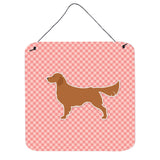 Caroline'S Treasures Golden Retriever Checkerboard Pink Wall Or Door Hanging Prints Bb3604Ds66, 6 X 6, Multicolor