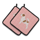 Caroline'S Treasures Jack Russell Terrier Checkerboard Pink Pair Of Pot Holders Bb3607Pthd, 7.5Hx7.5W, Multicolor