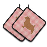 Caroline'S Treasures Norfolk Terrier Checkerboard Pink Pair Of Pot Holders Bb3609Pthd, 7.5Hx7.5W, Multicolor