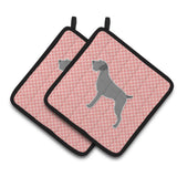 Caroline'S Treasures German Wirehaired Pointer Checkerboard Pink Pair Of Pot Holders Bb3611Pthd, 7.5Hx7.5W, Multicolor