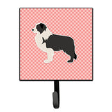 Caroline'S Treasures Black Border Collie Checkerboard Pink Leash Or Key Holder Bb3623Sh4, Small, Multicolor