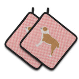 Caroline'S Treasures Central Asian Shepherd Dog Checkerboard Pink Pair Of Pot Holders Bb3628Pthd, 7.5Hx7.5W, Multicolor