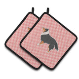 Caroline'S Treasures Sheltie/Shetland Sheepdog Checkerboard Pink Pair Of Pot Holders Bb3630Pthd, 7.5Hx7.5W, Multicolor