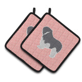 Caroline'S Treasures Bb3632Pthd Polish Lowland Sheepdog Dog Checkerboard Pink Pair Of Pot Holders, 7.5H X 7.5 W, Multi