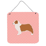 Caroline'S Treasures Australian Shepherd Dog Checkerboard Pink Wall Or Door Hanging Prints Bb3633Ds66, 6 X 6, Multicol