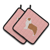 Caroline'S Treasures Australian Shepherd Dog Checkerboard Pink Pair Of Pot Holders Bb3633Pthd, 7.5Hx7.5W, Multicolor
