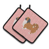 Caroline'S Treasures Pekingese Checkerboard Pink Pair Of Pot Holders Bb3638Pthd, 7.5Hx7.5W, Multicolor