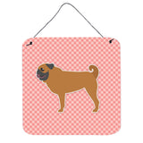 Caroline'S Treasures Pug Checkerboard Pink Wall Or Door Hanging Prints Bb3647Ds66, 6 X 6, Multicolor