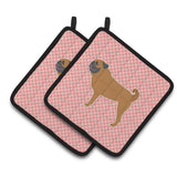 Caroline'S Treasures Pug Checkerboard Pink Pair Of Pot Holders Bb3647Pthd, 7.5Hx7.5W, Multicolor