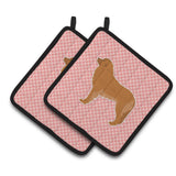 Caroline'S Treasures Leonberger Checkerboard Pink Pair Of Pot Holders Bb3658Pthd, 7.5Hx7.5W, Multicolor