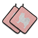 Caroline'S Treasures Samoyed Checkerboard Pink Pair Of Pot Holders Bb3659Pthd, 7.5Hx7.5W, Multicolor