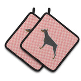 Caroline'S Treasures Doberman Pinscher Checkerboard Pink Pair Of Pot Holders Bb3660Pthd, 7.5Hx7.5W, Multicolor
