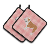 Caroline'S Treasures English Bulldog Checkerboard Pink Pair Of Pot Holders Bb3662Pthd, 7.5Hx7.5W, Multicolor