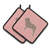 Caroline'S Treasures Neapolitan Mastiff Checkerboard Pink Pair Of Pot Holders Bb3665Pthd, 7.5Hx7.5W, Multicolor