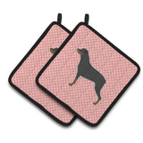 Caroline'S Treasures Rottweiler Checkerboard Pink Pair Of Pot Holders Bb3666Pthd, 7.5Hx7.5W, Multicolor