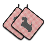 Caroline'S Treasures Scottish Terrier Checkerboard Pink Pair Of Pot Holders Bb3669Pthd, 7.5Hx7.5W, Multicolor