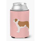 Caroline'S Treasures Saint Bernard Checkerboard Pink Can Or Bottle Hugger Bb3676Cc, Can Hugger, Multicolor