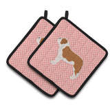 Caroline'S Treasures Saint Bernard Checkerboard Pink Pair Of Pot Holders Bb3676Pthd, 7.5Hx7.5W, Multicolor