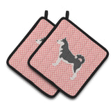 Caroline'S Treasures Siberian Husky Checkerboard Pink Pair Of Pot Holders Bb3680Pthd, 7.5Hx7.5W, Multicolor