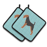 Caroline'S Treasures Welsh Terrier Checkerboard Blue Pair Of Pot Holders Bb3685Pthd, 7.5Hx7.5W, Multicolor