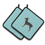 Caroline'S Treasures Toy Fox Terrier Checkerboard Blue Pair Of Pot Holders Bb3687Pthd, 7.5Hx7.5W, Multicolor